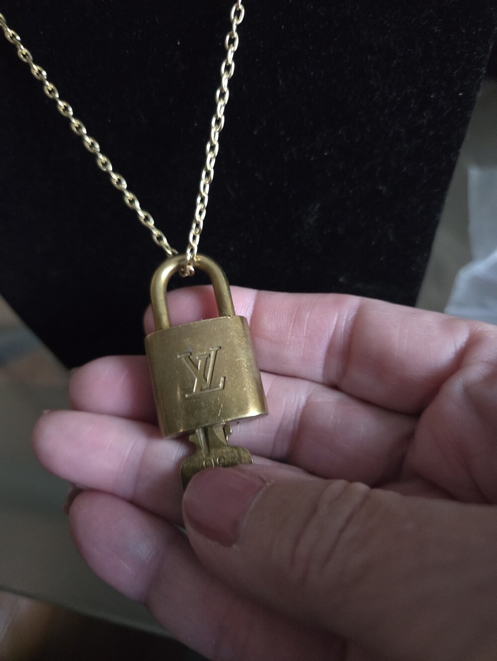 Louis Vuitton Brass Padlock & Key Pendant Necklace #315 - Picture 3 of 6